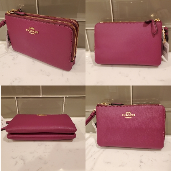 Coach Handbags - Coach, Double Corner Zip Wristlet F87590, Berry